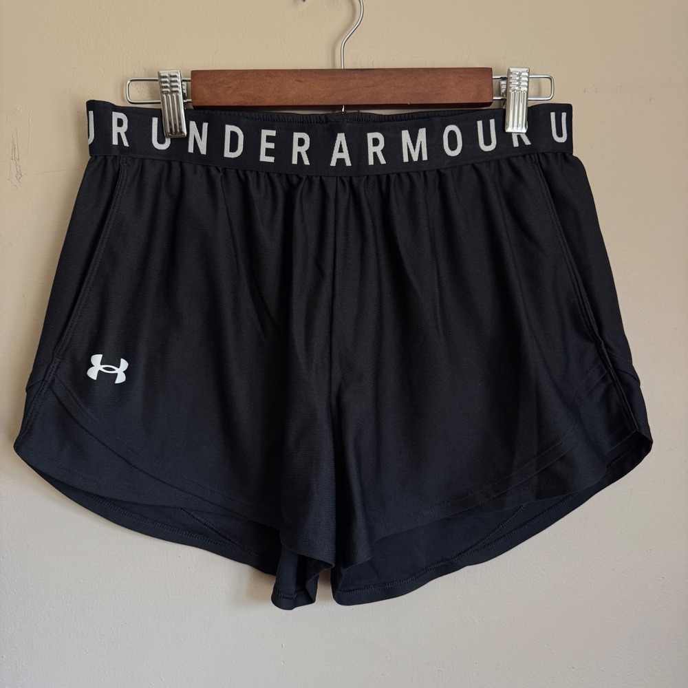 Under Armour Shorts Women Large Black HeatGear Loose Fit Athletic Running Gym